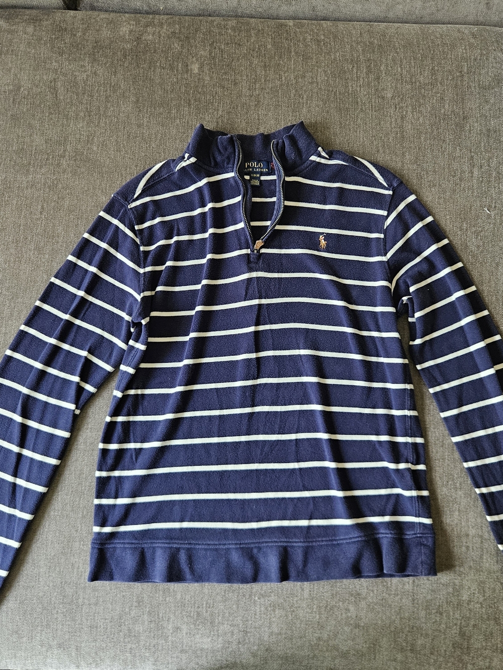 Polo by Ralph Lauren Navy and White Striped Quarter Zip Sweater